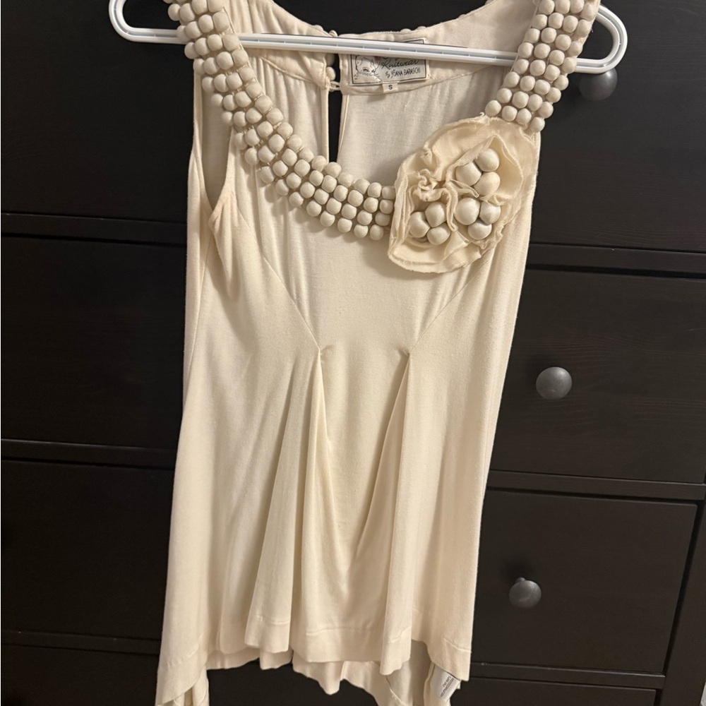 Yoana Baraschi Cream Embellished Asymmetrical Blouse